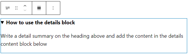 An example of the details block on the post editor