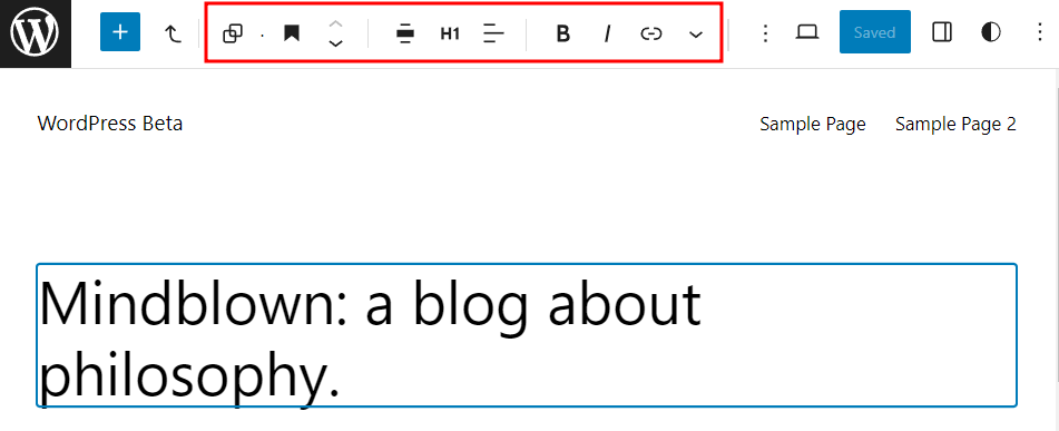 The toolbar located at the top panel when the top toolbar feature activated.