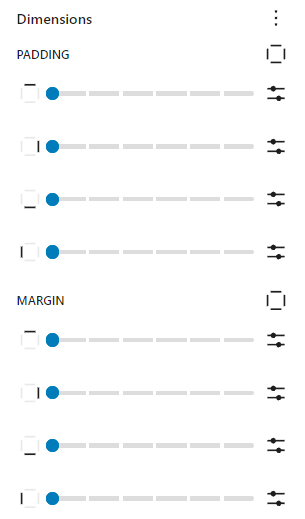 The updated dimensions control for padding and margin