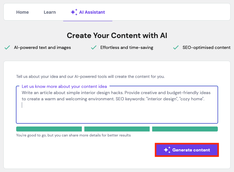 WordPress AI Assistant Generate Content