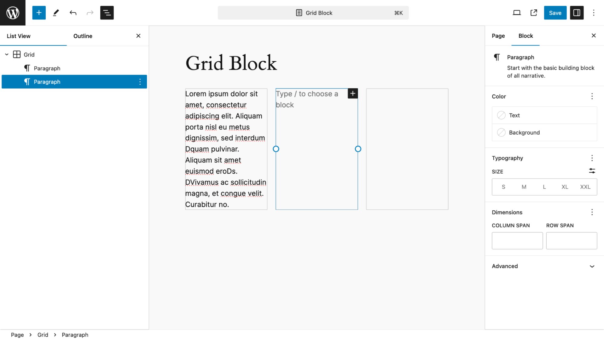 Resizing a grid on a grid block