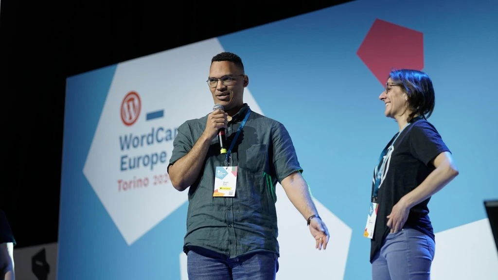 Bernard Meyer on stage at WordCamp Europe 2023 Torino