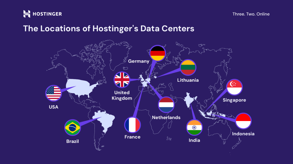 The locations of Hostinger's data centers.