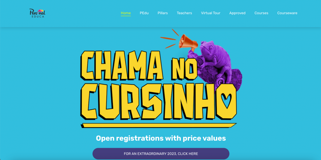 Página inicial do site de informações sobre educação pessoal