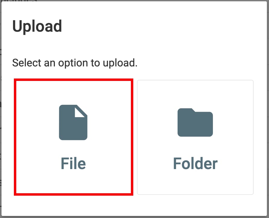 Upload options in the file manager