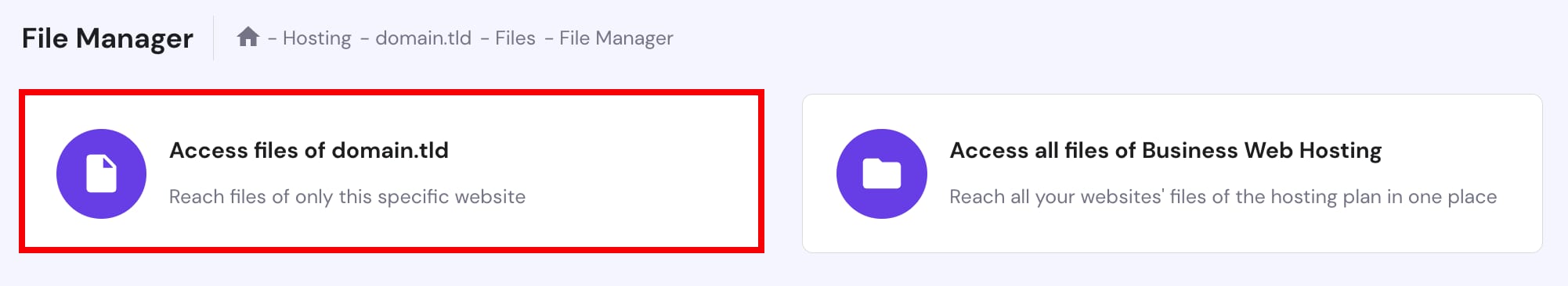 Accessing the file manager in hPanel