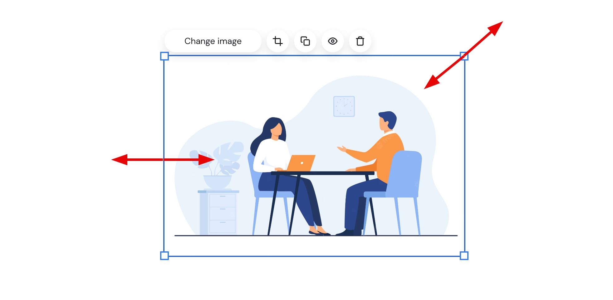 Selected image in Hostinger Website Builder with corner handles for resizing and stretching