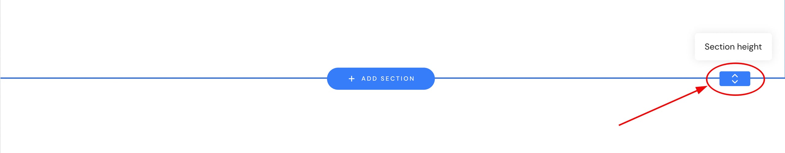 Hostinger Website Builder section height control highlighted on a divider line
