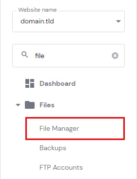 Accessing the file manager in hPanel