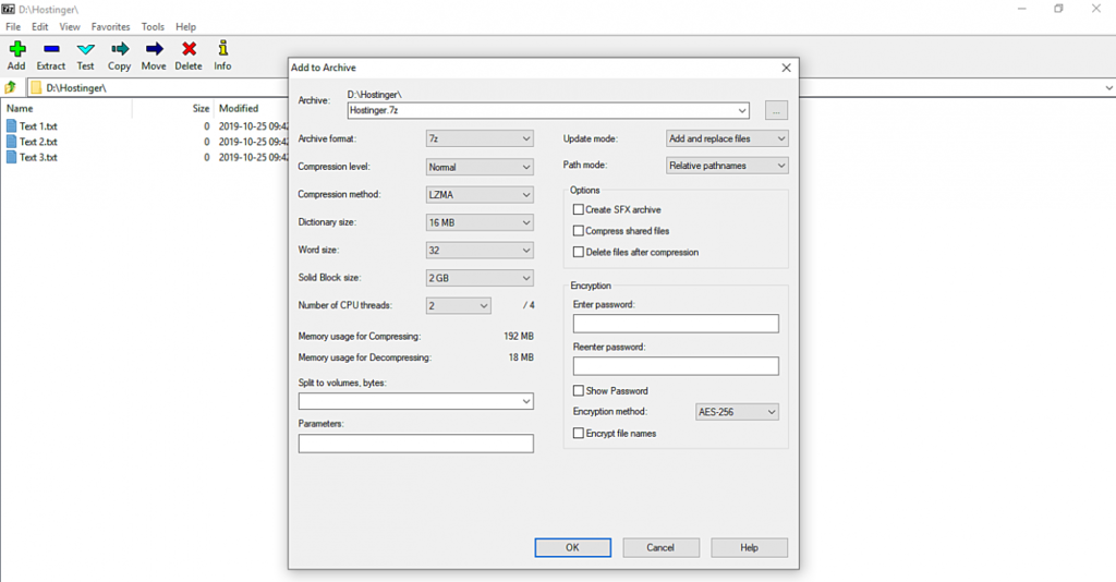 how to compress a file with 7zip