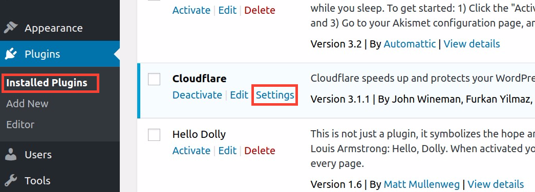 Định cấu hình plugin CloudFlare