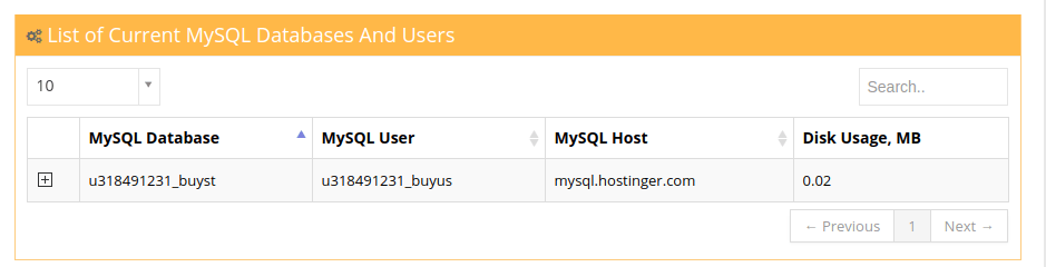 Informasi Database MySQL di Hostinger