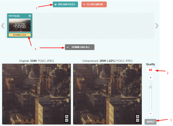 Optimizilla image optimization process from baseline to progressive jpeg