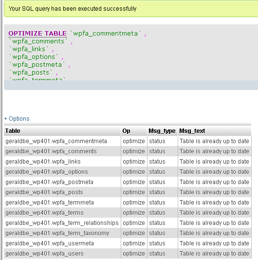 MySQL database optimization process