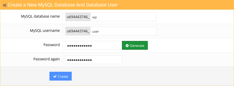 Hostinger Control Panel Creating Database for WordPress Installation