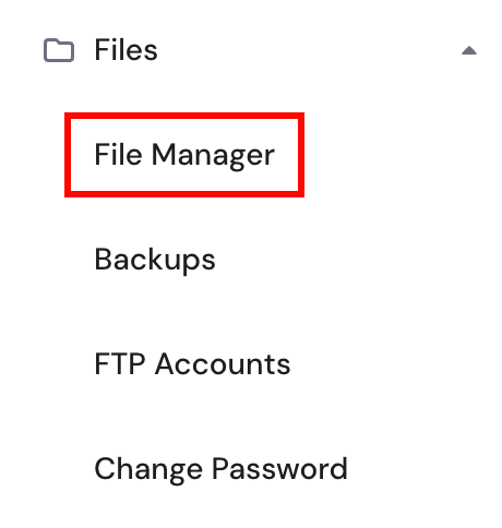 The File Manager on Hostinger's hPanel.