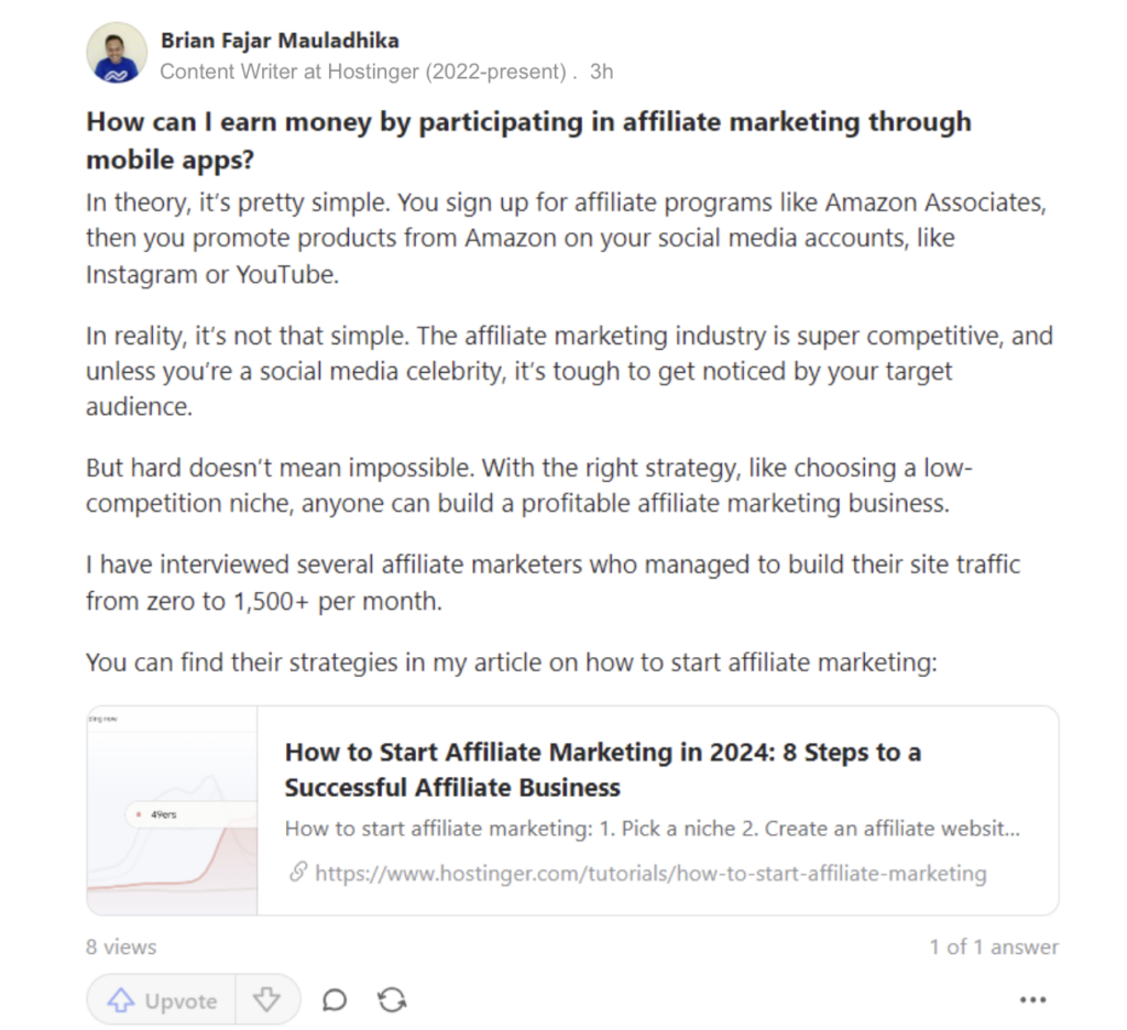 Brian Fajar Mauladhika's answer to the question of how to earn money by participating in affiliate marketing through mobile apps in Quora.