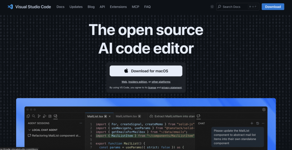 Visual Studio Code landing page