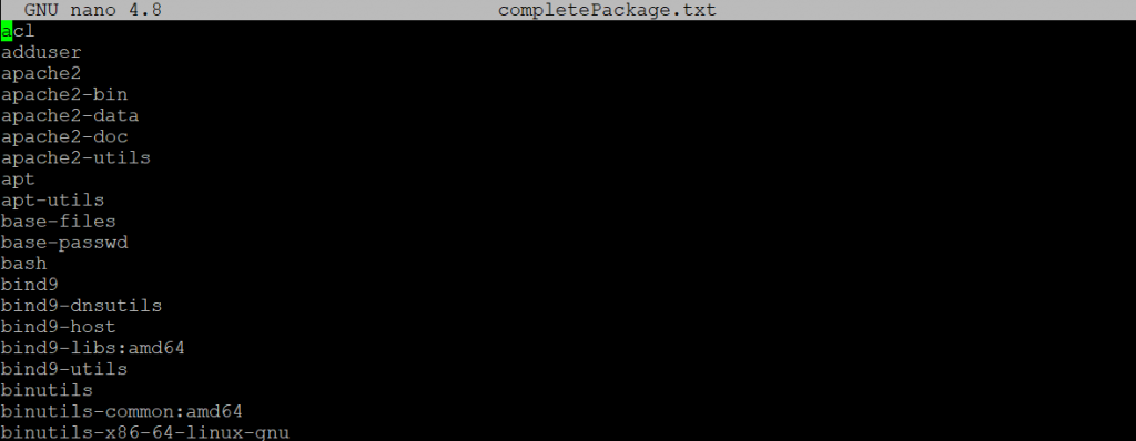 The list of installed packages in the complatepackage.txt file