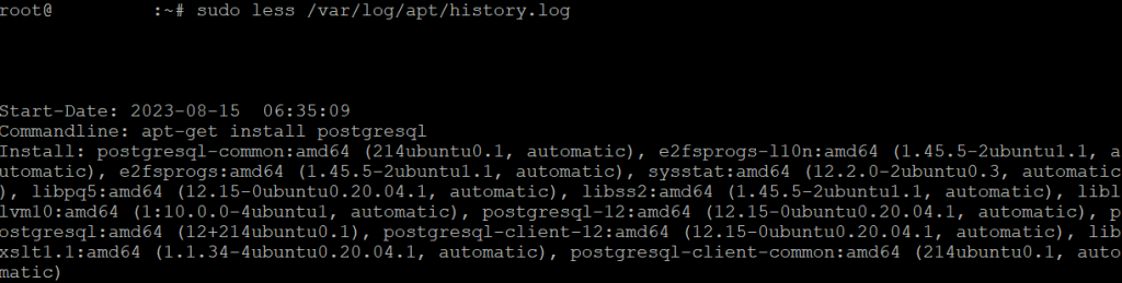 The package modification history log in Terminal