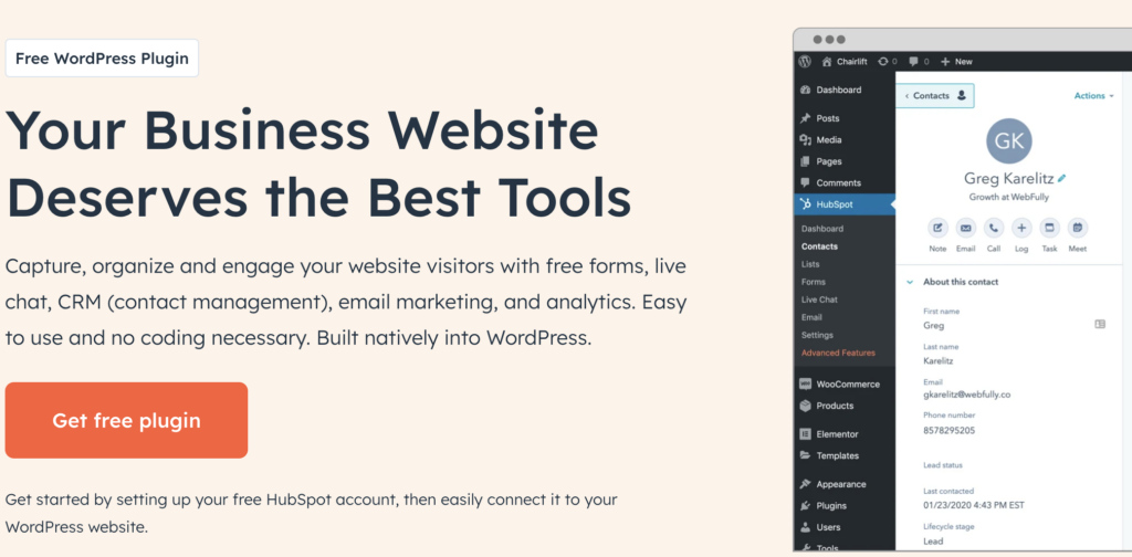 HubSpot WordPress plugin official page