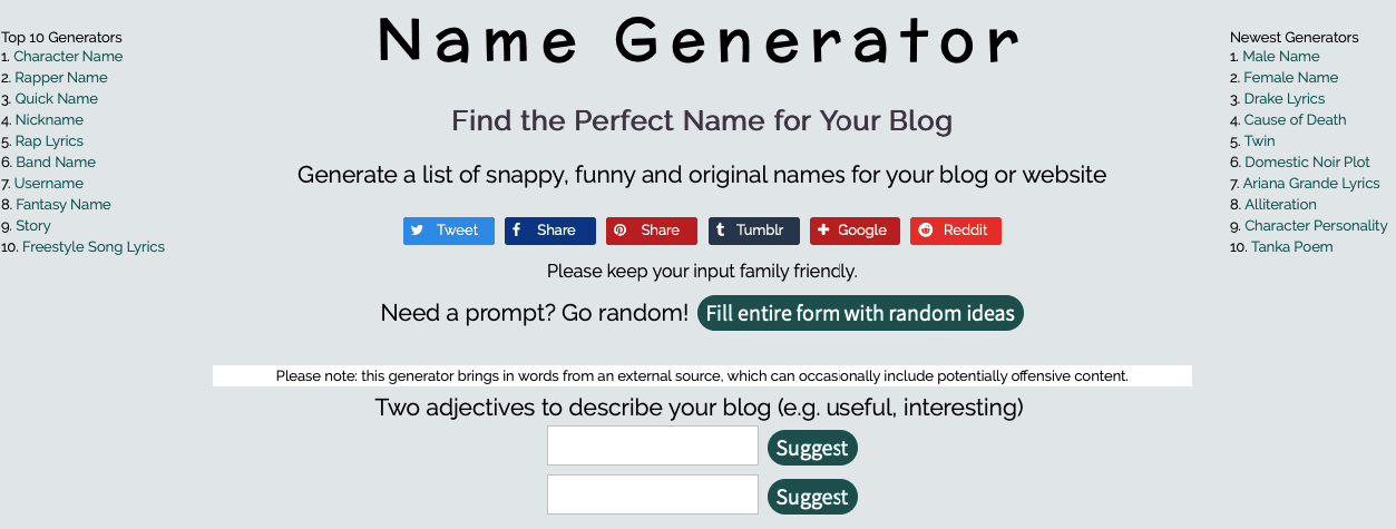 Lyrics generator. Song name Generator. Random name Generator. Name-Generator.org.uk;. Musician name Generator.