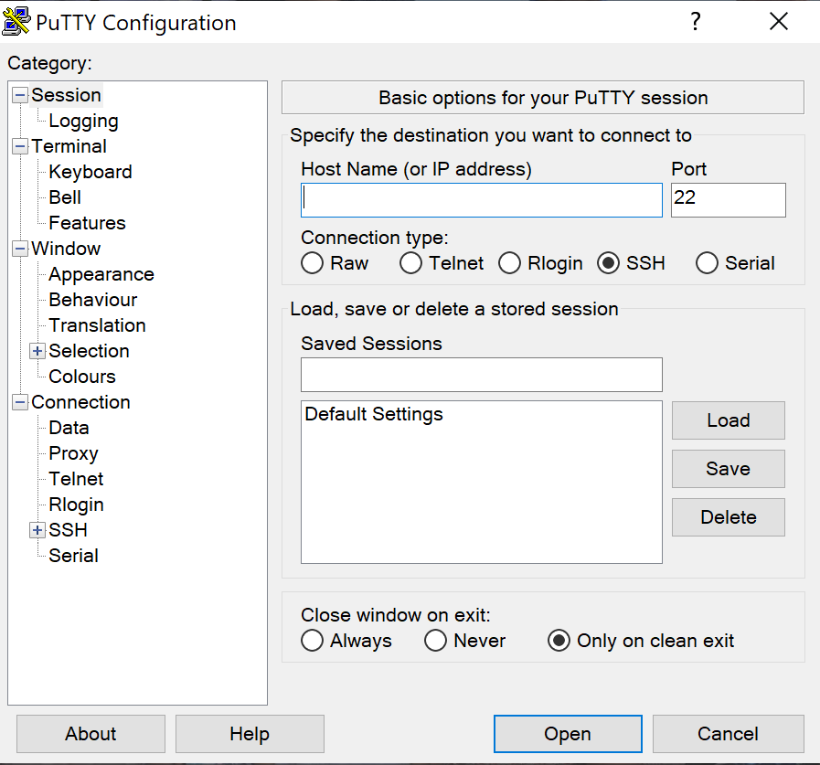 putty ssh connection