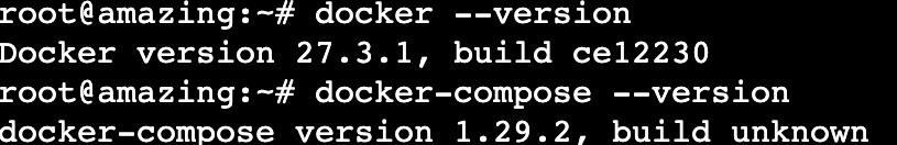 Terminal outputs Docker and Docker Compose version