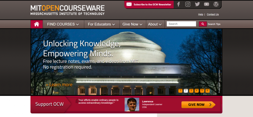 MIT OpenCourseWare homepage.