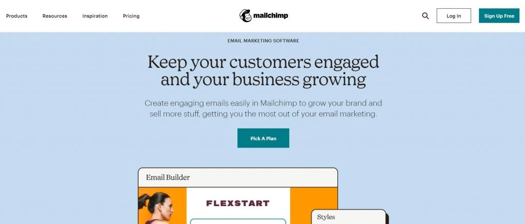 The homepage of Mailchimp.