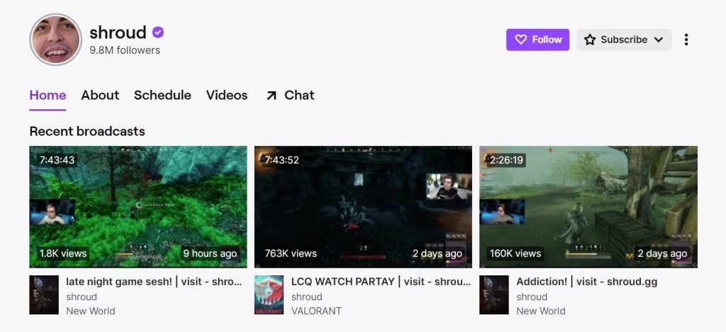 Shroud's Twitch.tv channel.