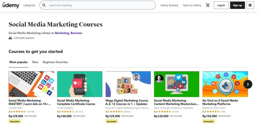 Social media marketing courses on Udemy.