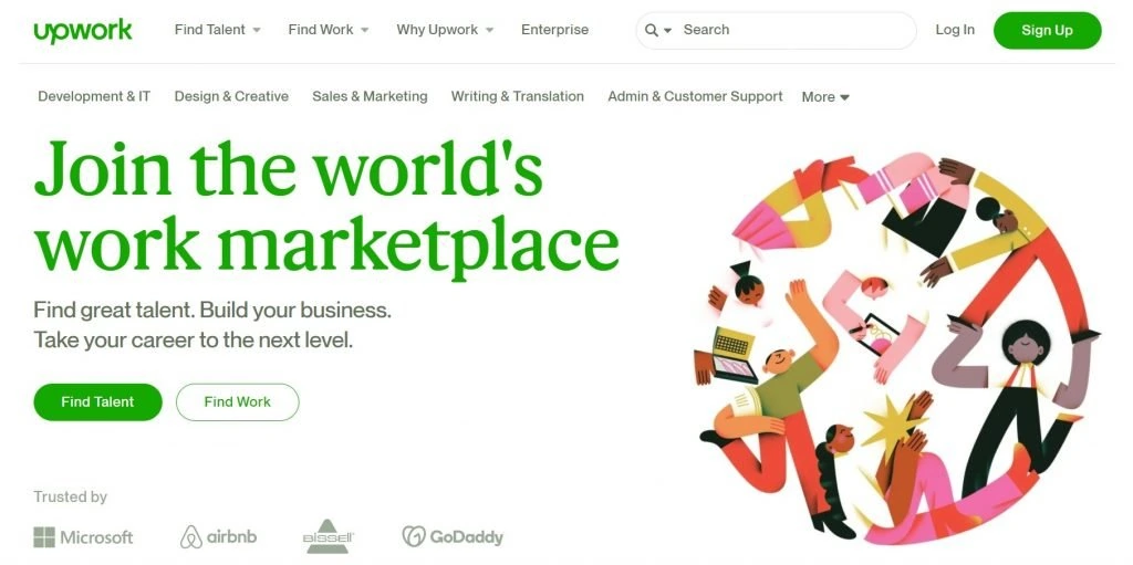 The homepage of Upwork.