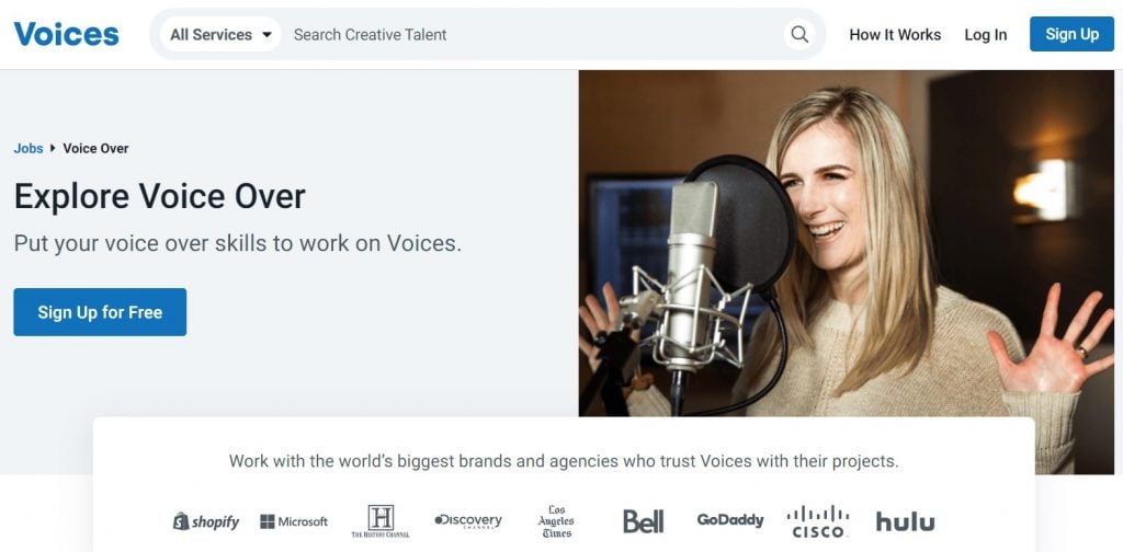 The homepage of Voices.