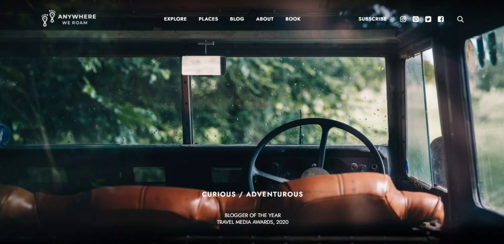 The Anywhere We Roam website homepage.