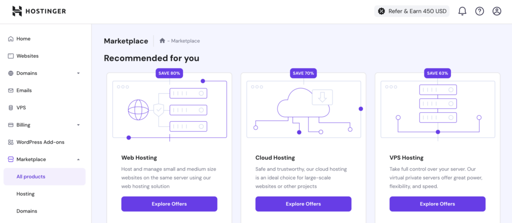 Marketplace in hPanel