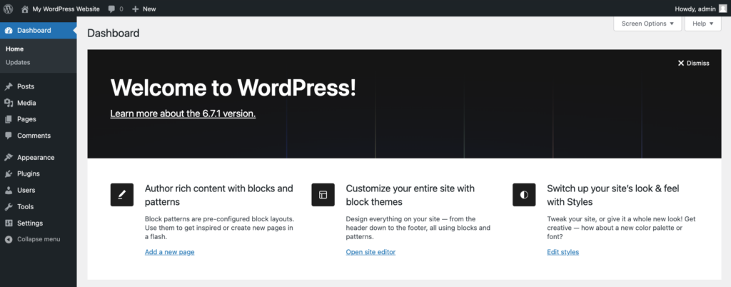 WordPress dashboard