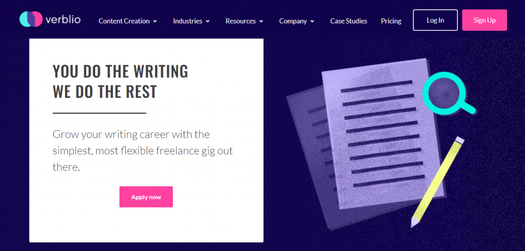 The Become a Writer page on the Verblio website