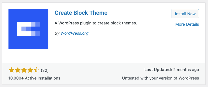 Create Block Theme plugin listing