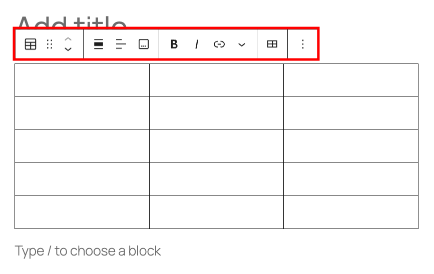 Gutenberg block toolbar