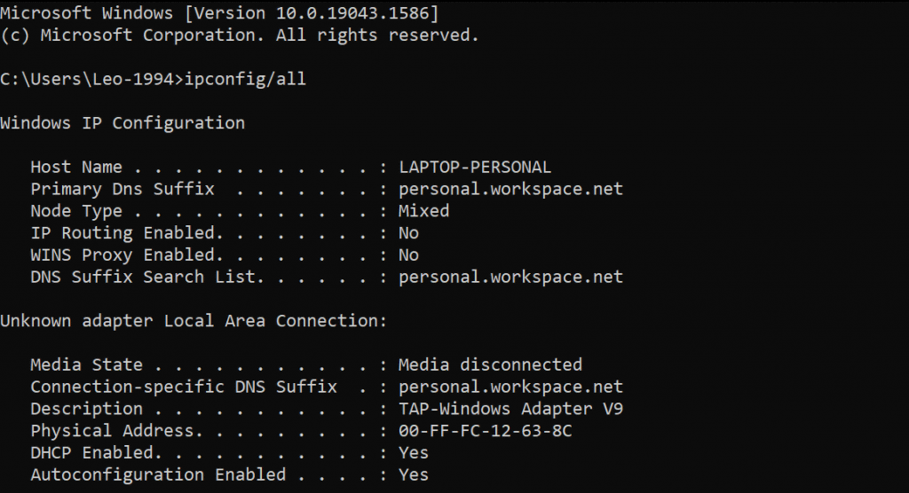 The FQDN Information In Windows Terminal After Entering The Ipconfig All Command 1024x556.webp