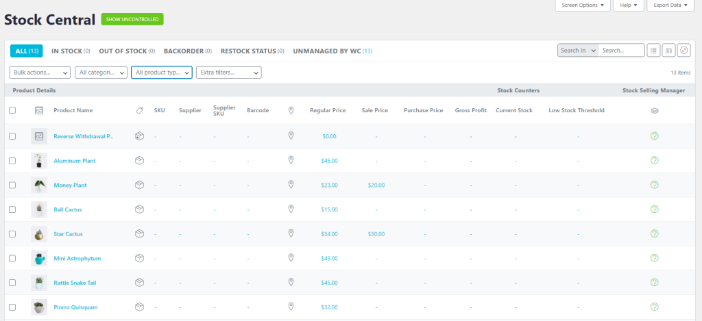 The ATUM inventory management plugin's dashboard