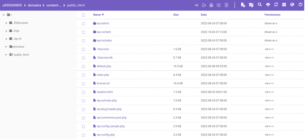 Hostinger File Manager interface