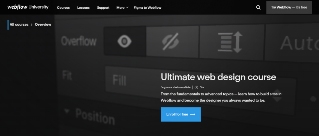 The Ultimate Web Design Course Page On The Webflow University Website 1024x439.webp