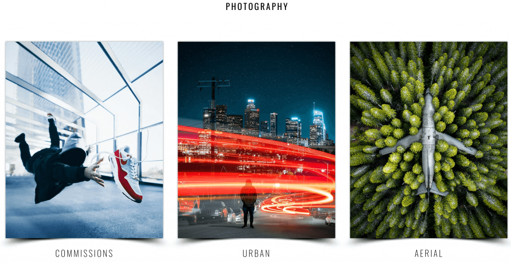 The categories on Demas Rusli's photography portfolio