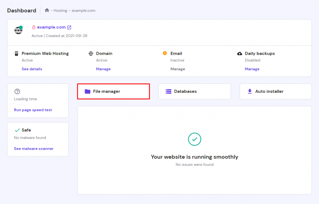 File Manager on hPanel