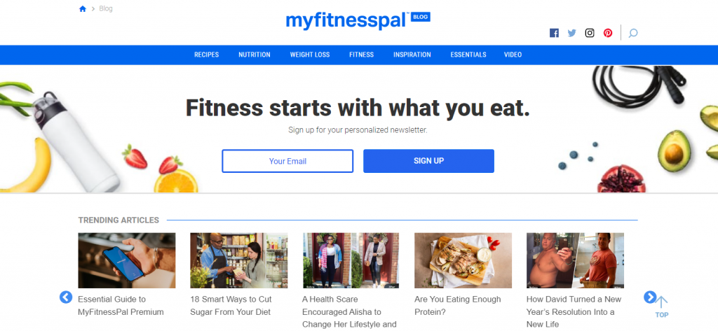 MyFitnessPal blog website homepage