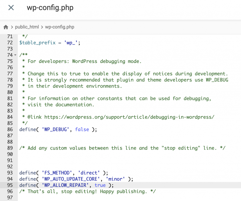 Modifying the wp-config.php file by placing a new command line