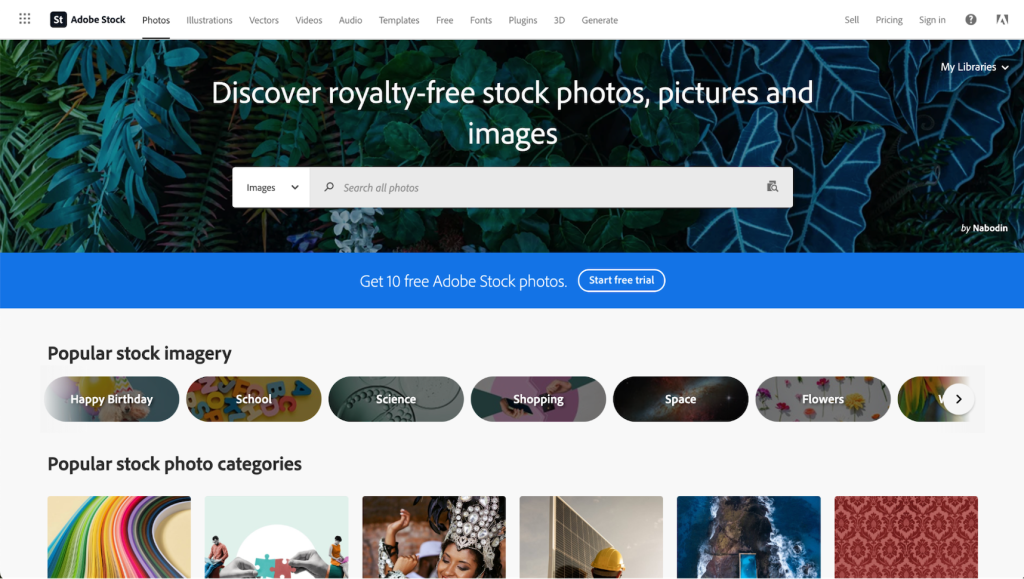 Adobe Stock homepage
