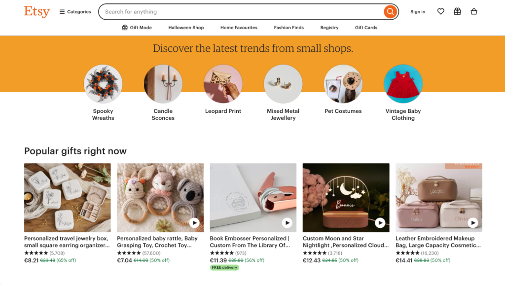 Etsy homepage
